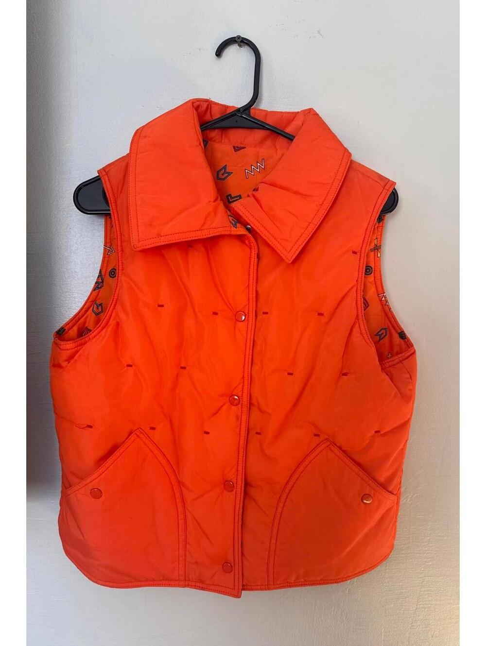 Vintage Saska Ski Wear Orange Puffer Vest Geometric Lining Women’s L